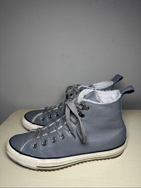 Converse leather Gray High-Top Sneakers with Faux Fur Lining